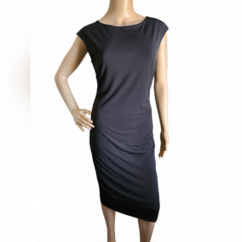 Ann Taylor Women's Size 4 Elegant Black Ruched Sleeveless Midi Dress LBD NWOT